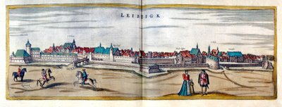 Vista da cidade de Leipzig na Alemanha. Gravura do Atlas de "Braun e Hogenberg" do início do século XVII de Georg Braun and Hogenberg Franz