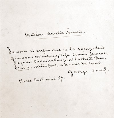 Carta de George Sand (Aurore Dupin, Baronne Dudevant) (1804-1876) a Madame Amalia Ferraris, Paris 19 de março de George Sand
