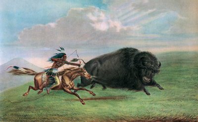 Impressão após Buffalo Hunt de George Catlin, c.1920 (serigrafia) de George (after) Catlin