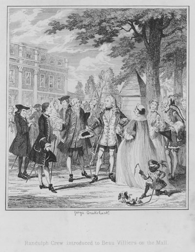 Randulph Crew apresentado a Beau Villiers no Mall (gravura) de George (after) Cruikshank