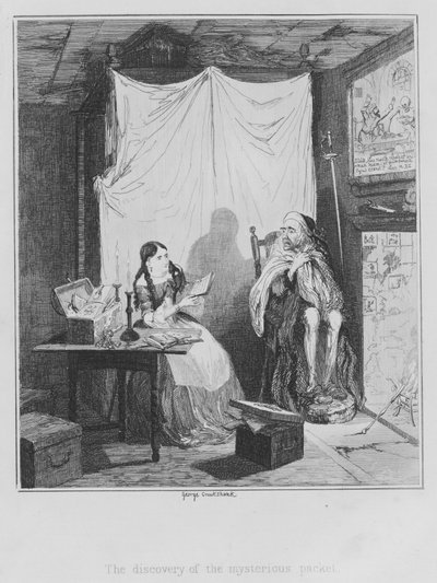 A descoberta do misterioso pacote (gravura) de George (after) Cruikshank