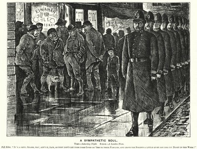Soco cartoon: A Sympathetic Soul - policing the London slums (gravura) de George (after) Du Maurier