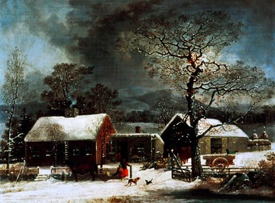 Cena de Inverno em New Haven, c.1858 (cor litho) de George (after) Durrie