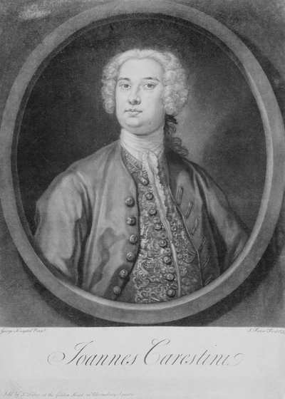 Retrato de Joannes Carestini (c.1705-60), castrato italiano, gravado por John Faber (1684-1756) de George (after) Knapton