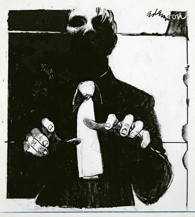 Ilustração para Enfermagem de um Paciente Cego um artigo no Nursing Times, publicado em 30 de outubro de 1975 (tinta em acetato) de George Adamson