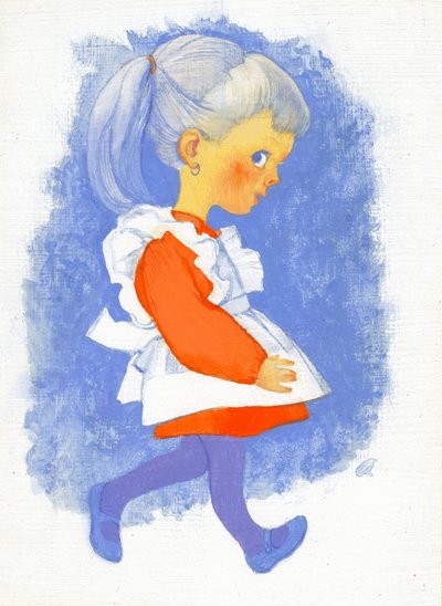Menina com avental, de 1970 (guache em compensado gessoed) de George Adamson