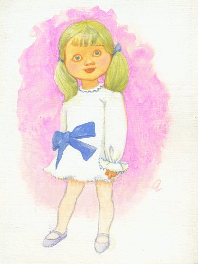 Menina com Bow, de 1970 (guache em compensado gessoed) de George Adamson