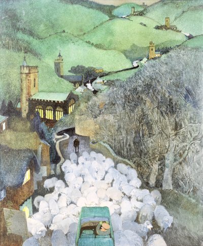Sheep on the Road, (comissão pela capa da revista Punch) de George Adamson