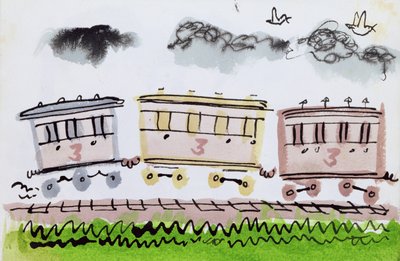 O Trem a Vapor, Parte II, 1952 (nanquim e caneta e papel) de George Adamson