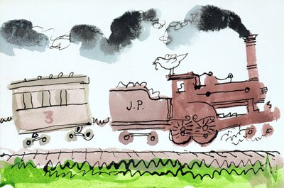 O Trem a Vapor, Parte I, 1952 (nanquim e caneta e papel) de George Adamson