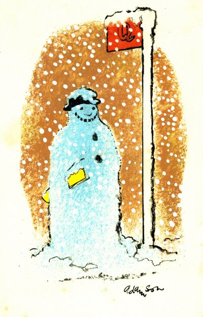 Waiting for the Bus, 1973 (tinta da Índia sobre transparência sobre guache no cartão) de George Adamson