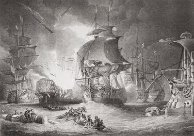 A Batalha do Nilo, 1 de agosto de 1798, de "Ilustrações da História Escocesa e Inglesa", Volume II de George Arnald