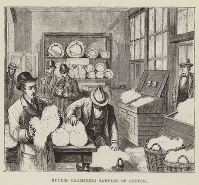 Compradores, examinando, amostras, de, algodão de George Augustus Sala