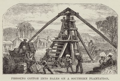 Pressionando o algodão em fardos em uma plantação do sul de George Augustus Sala