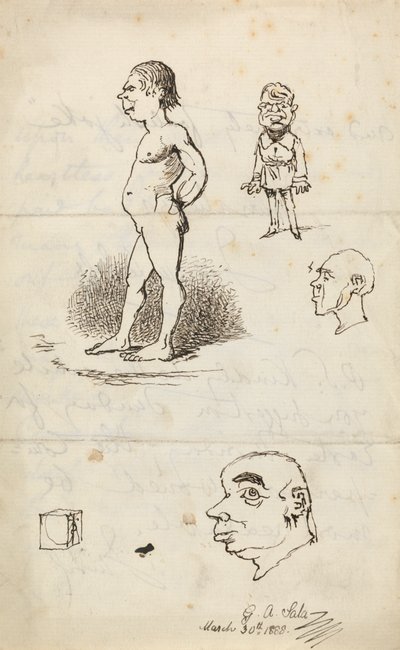 Esboços: Homem Nu, Homem em Pé, Dois Perfis, e Caixa de George Augustus Sala
