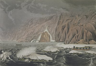 Expedição dobrando Cape Barrow, 25 de julho de 1821, da narrativa de uma viagem às margens do Mar Polar nos anos 1819-22 por Sir John Franklin (1786-1847) gravada por Edward Finden (1791-1857) pu de George Back