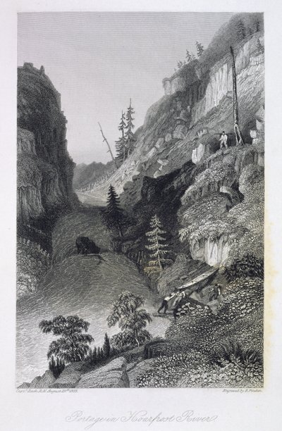 Portage no Rio Hoarfrost, 19 de agosto de 1833, de &39;Narrativa da Expedição da Terra Ártica à Foz do Grande Rio do Peixe e ao Longo das Margens do Oceano Ártico nos Anos 1833-35&39;, por Cap de George Back