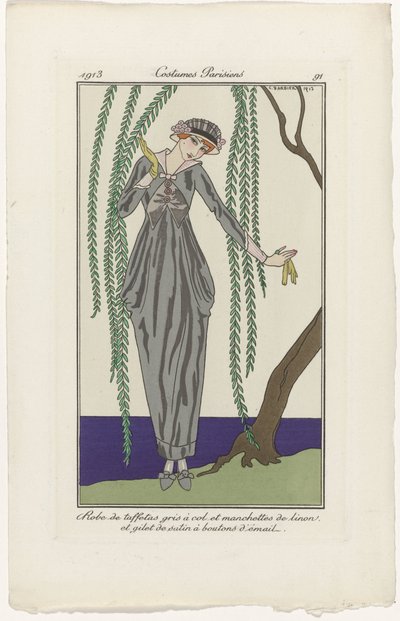 Journal des Dames et des Modes, Costumes Parisiens, 1913, nº 91: Vestido em tafetá (...) de George Barbier