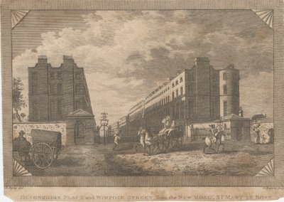 Devonshire Place e Wimpole Street, a partir de New Road, St. Mary Le Bone de George Barret