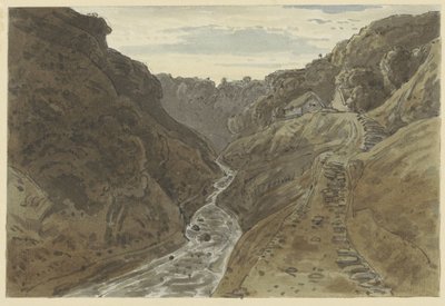 Vale do rio e estrada de montanha que conduz a duas casas de George Barret jr. (possibly)