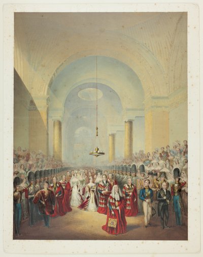 Chegada de Sua Majestade Graciosa à Câmara dos Lordes para a abertura do primeiro Parlamento do seu reinado de George Baxter