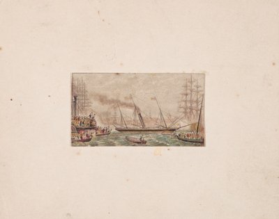 Impressão da caixa de agulhas: A Frota Real na Baía de Kilkenny (?) de George Baxter