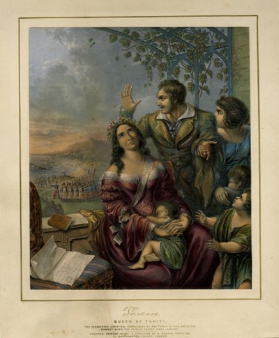 Pomare, rainha do Taiti, a cristã perseguida, por George Baxter, 1845, Museu Britânico de George Baxter
