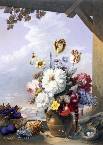 The Gardeners Shed, após uma pintura de J. Bartholomew, 1856 (impressão em cores de óleo) de George Baxter