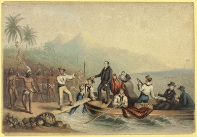 A recepção do Rev. J. Williams, em Tanna nos Mares do Sul, um dia antes de ser massacrado de George Baxter