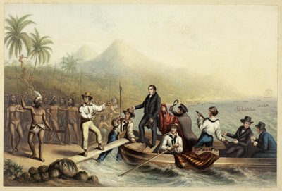 A recepção do Rev. J. Williams, em Tanna nos Mares do Sul, um dia antes de ser massacrado de George Baxter