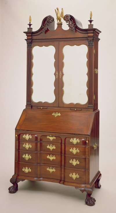 O Secretário Alsop, 1770-76 (mogno dourado, pinho e espelho) de George Bright
