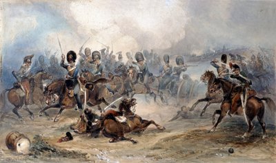 Capitão Norman Ramsay, artilharia a cavalo real, galopando sua tropa através do exército francês para segurança na batalha de Fuentes d&39;Onoro, 1811 de George Bryant Campion