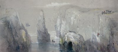 Vista da cabeça de Flamborough, mostrando um grupo de homens reunindo ovos de gaivota de George Bryant Campion
