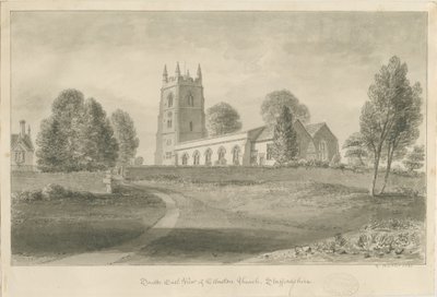 Igreja de Ellastone: desenho em sépia, 1841 de George Buckler