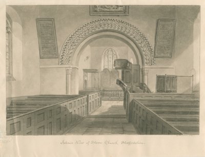 Interior da Igreja de Stowe: desenho em sépia de George Buckler