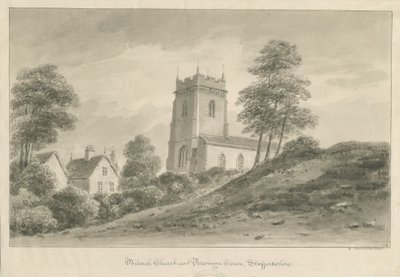 Milwich Church e Parsonage House: desenho em sépia de George Buckler