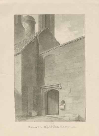 Pillaton Hall - Entrada da Capela: desenho sépia de George Buckler