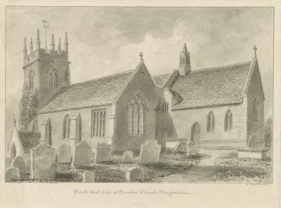 Igreja de Sandon: desenho em sépia, 1841 de George Buckler