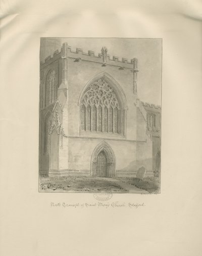 Stafford - Igreja de Santa Maria: desenho em sépia de George Buckler