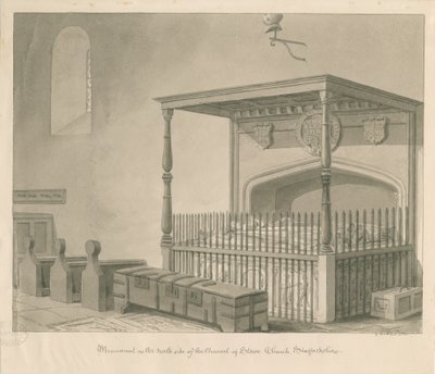 Igreja de Stowe - Tumba de mesa: desenho em sépia, 1841 de George Buckler