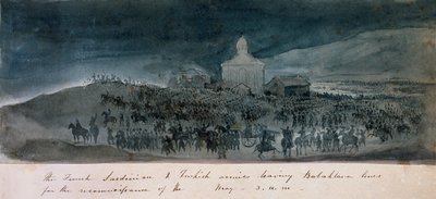 Os exércitos francês, da Sardenha e da Turquia deixando as linhas de Balaklava para um reconhecimento, 1854 por volta de de George Cadogan