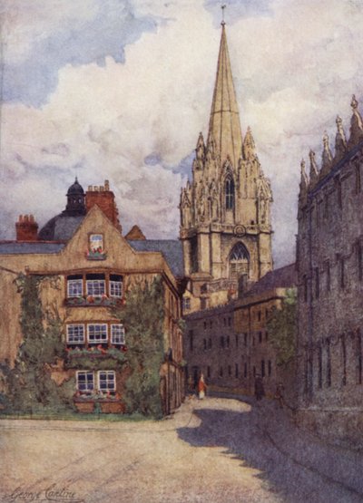 Oxford: Igreja de Santa Maria da esquina da Oriel Street e Merton Street, com o Oriel College à direita de George Carline