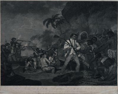 A morte do capitão James Cook pelos índios de Owhyee, uma das ilhas Sandwich de George Carter