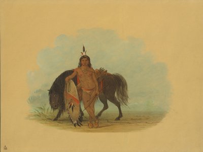 Um guerreiro Cheyenne descansando seu cavalo, 18611869. de George Catlin