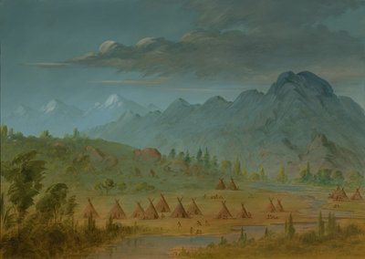 A Crow Village e as montanhas do rio Salmon, 18551869. de George Catlin