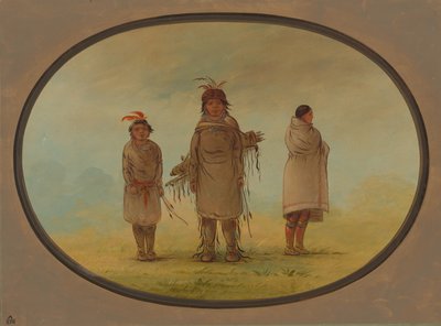 Um guerreiro de pedra, sua esposa e um menino, 18551869. de George Catlin