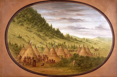 Uma aldeia ojibwe de tendas de pele de George Catlin