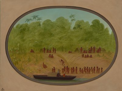Uma vila de Omagua - esboço de barco, 18541869. de George Catlin