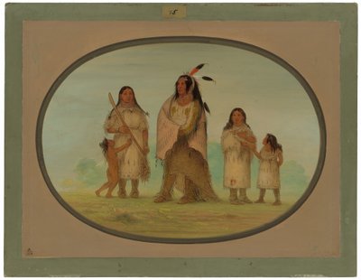 Guerreiro Assinneboine e sua família de George Catlin