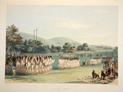 Dança do jogador de bola, pub. Litografia colorida de 1845. de George Catlin